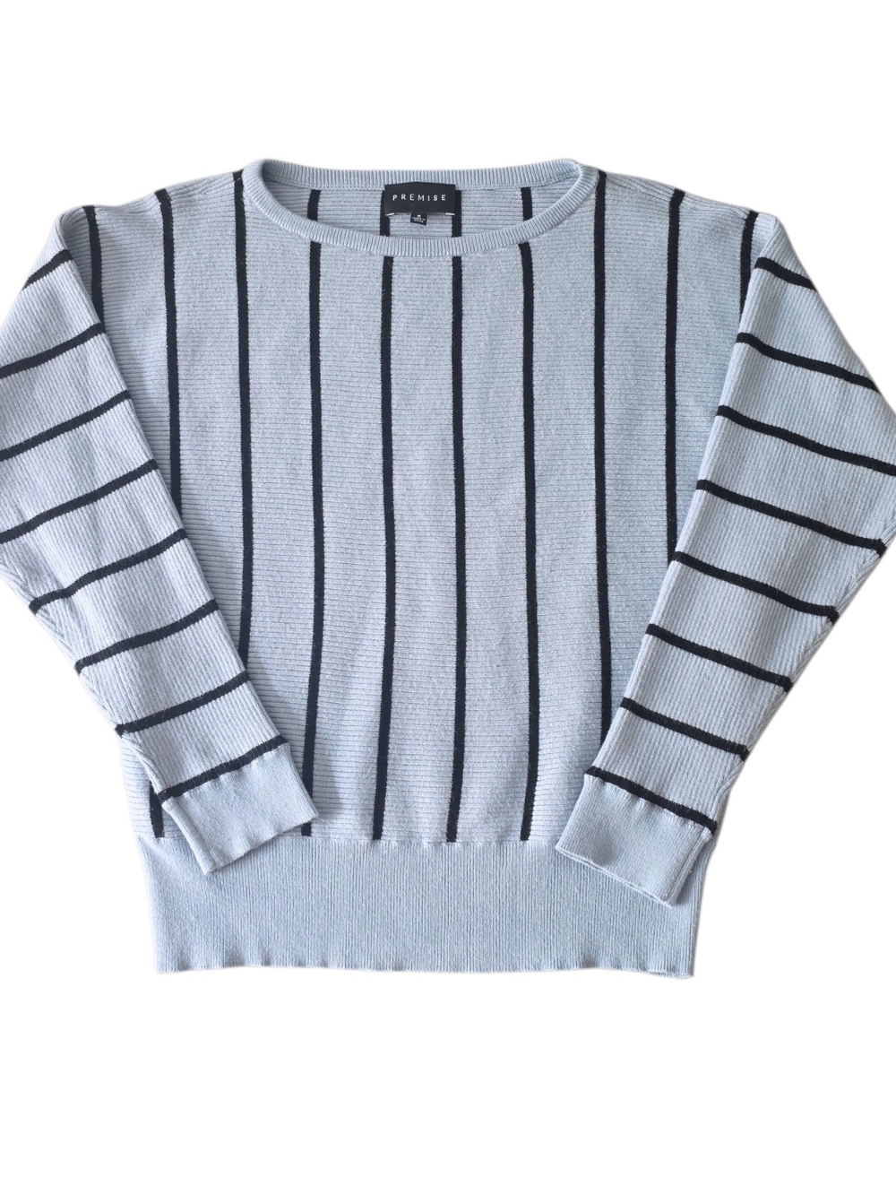 Premise Light Blue Black Striped Ribbed Sweater S